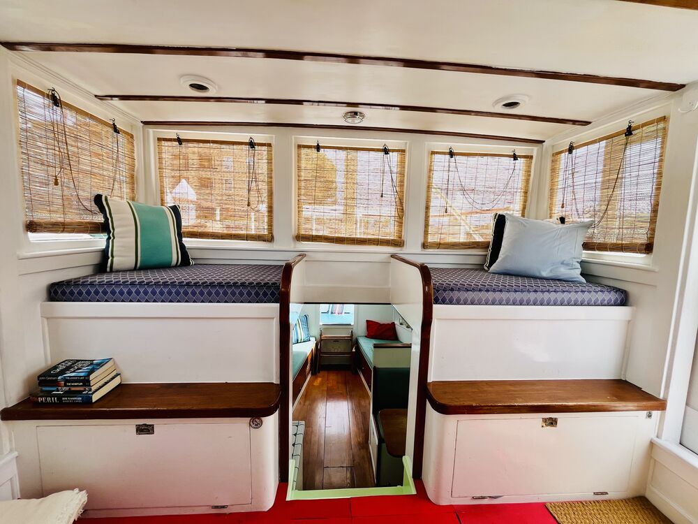 The window seats in the pilot house.