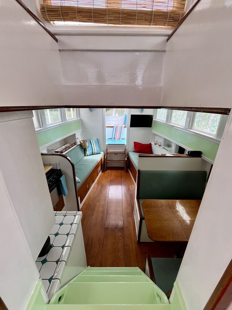 Down into the salon from the pilot house.
