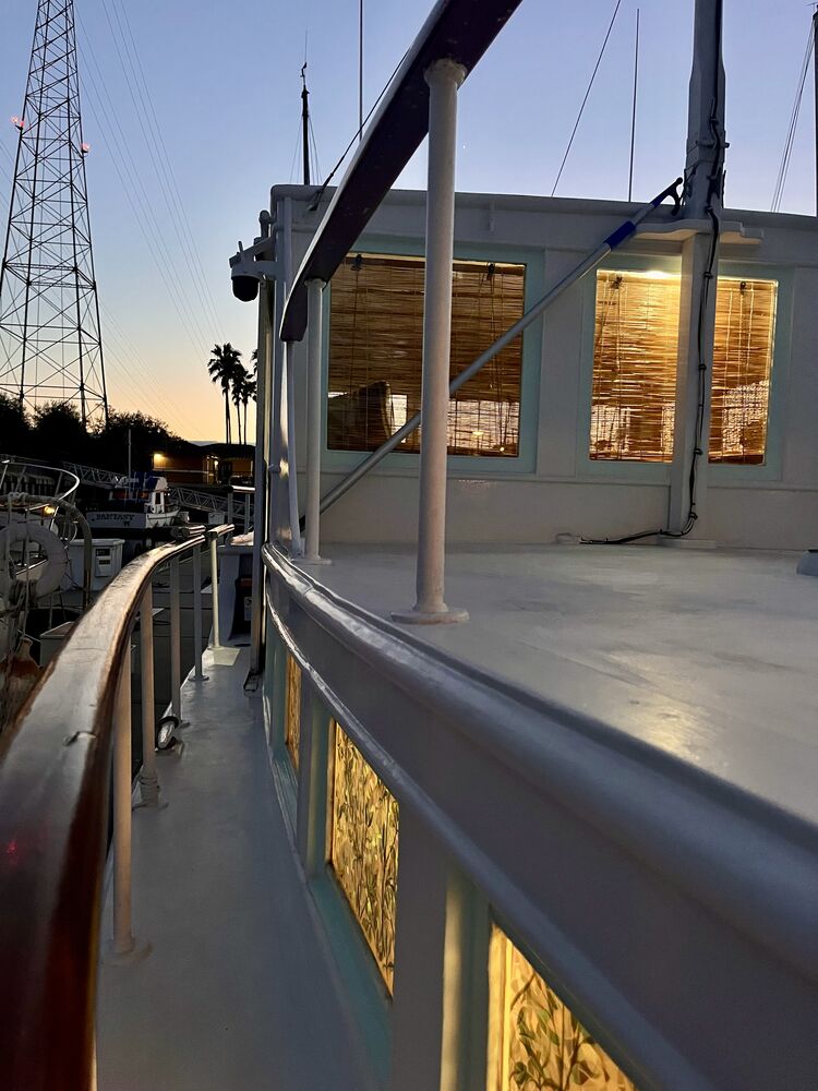 The side deck at dusk.